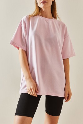 Pembe Oversize Basic T-Shirt 3YXK1-47087-20 - XHAN