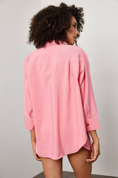 Pembe Oversize Uzun Gömlek 2KXK2-45525-20 - 7