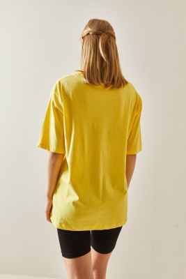 Sarı Bisiklet Yaka Basic Oversize Tişört 4KXK1-47895-10 - 6