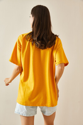 Sarı Bisiklet Yaka Yazılı Oversize Tshirt 5YXK1-48701-10 - 6