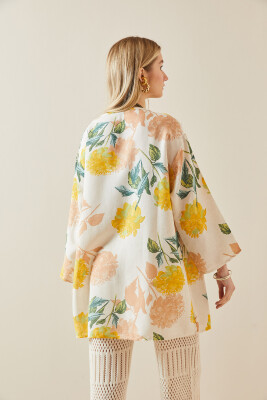 Sarı Çiçek Desenli Oversize Kimono 5YXK4-48061-10 - 7