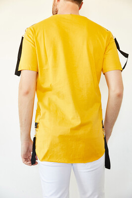 Sarı Kuru Kafa Baskılı Şerit Detaylı Uzun Tişört 0YXE1-44106-10 - 2