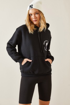 Siyah Arkası Baskılı Şardonlu Kapüşonlü Sweatshirt 4KXK8-47704-02 - 4