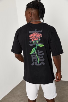 Siyah Baskı Desenli Oversize Tişört 1YXE1-45084-02 - 6