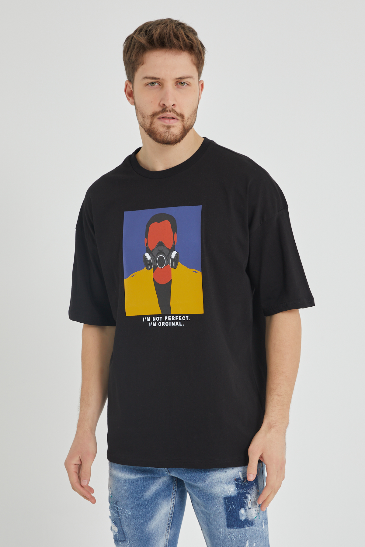 Siyah Baskılı Oversize Tişört 1KXE1-44676-02 - 1