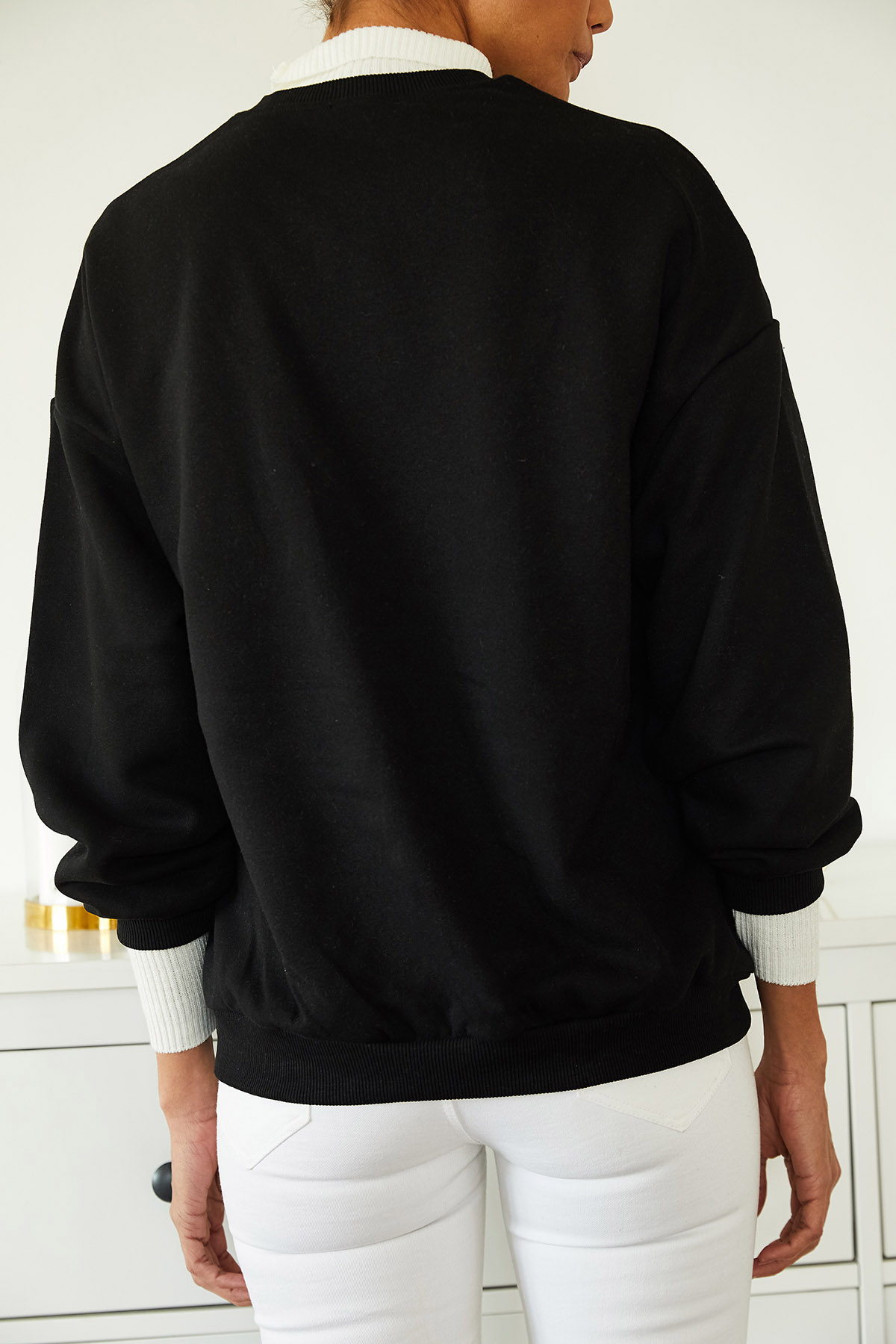 Siyah Baskılı Polarlı Sweatshirt 1KXK8-44719-02 - 8