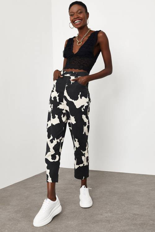 Siyah & Beyaz Desenli Pantolon 1KXK5-44781-86 - 4