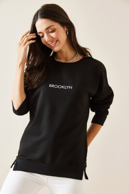 Siyah Brooklyn Basklı Sweatshirt 5KXK8-49027-02 - 5