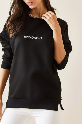 Siyah Brooklyn Basklı Sweatshirt 5KXK8-49027-02 - XHAN