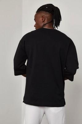 Siyah Cep Detaylı Yarım Kol Oversize Tişört 1YXE1-45095-02 - 5