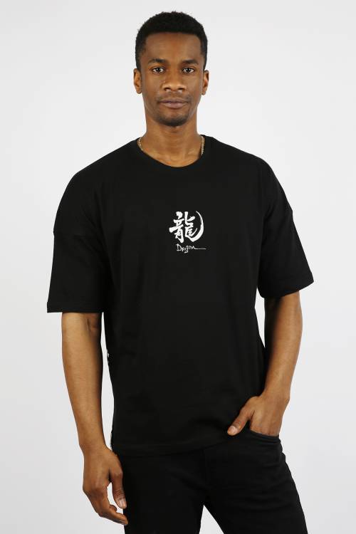 Siyah Chinese Baskılı Oversize Tişört 1YXE1-44910-02 - 4