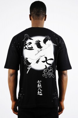 Siyah Chinese Baskılı Oversize Tişört 1YXE1-44915-02 