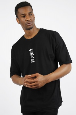 Siyah Chinese Baskılı Oversize Tişört 1YXE1-44915-02 - 2