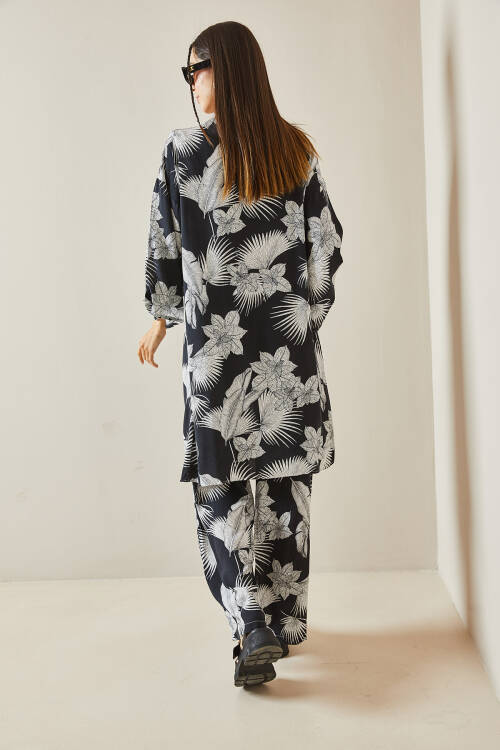 Siyah Çiçek Desenli Kimono Takım 5YXK8-48600-02 - 6