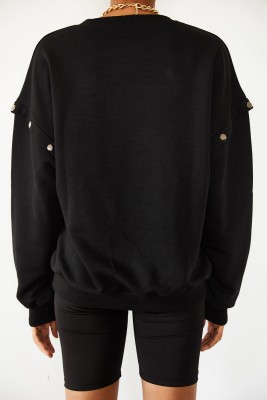 Siyah Çıtçıt Detaylı Sweatshirt 1KZK8-10775-02 - 6