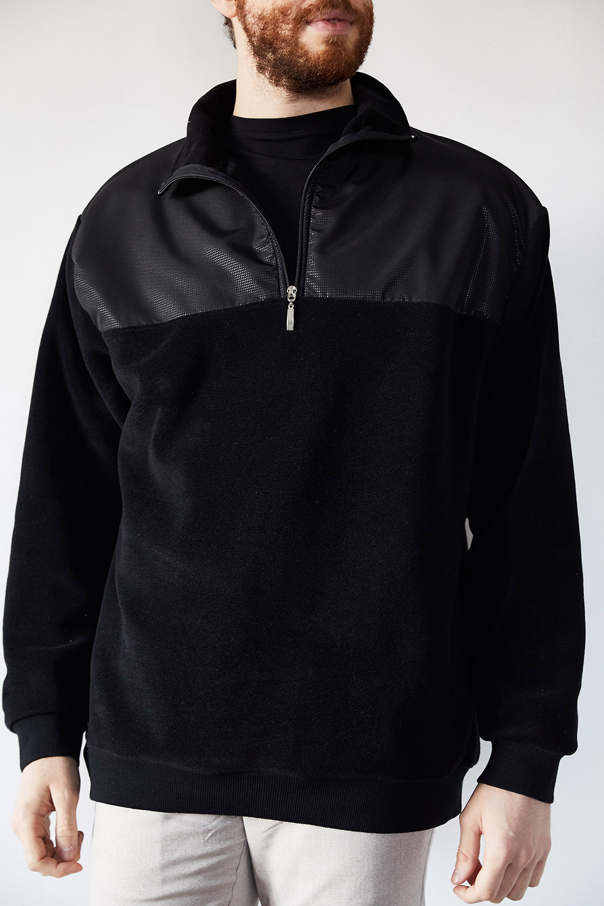 Siyah Deri Garnili Polar Sweatshirt 1KXE8-44233-02 - 1