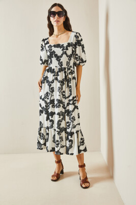 Siyah Desenli Gipe Detaylı Etek Ucu Fırfırlı Örme Elbise 5YXK6-48509-02 - 3