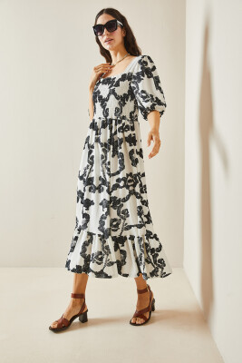 Siyah Desenli Gipe Detaylı Etek Ucu Fırfırlı Örme Elbise 5YXK6-48509-02 - 4