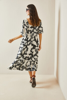 Siyah Desenli Gipe Detaylı Etek Ucu Fırfırlı Örme Elbise 5YXK6-48509-02 - 7