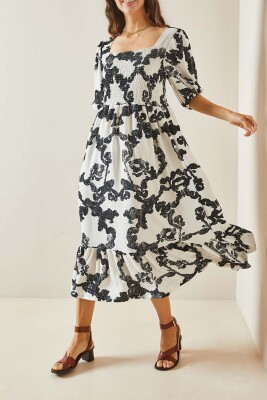 Siyah Desenli Gipe Detaylı Etek Ucu Fırfırlı Örme Elbise 5YXK6-48509-02 - 1
