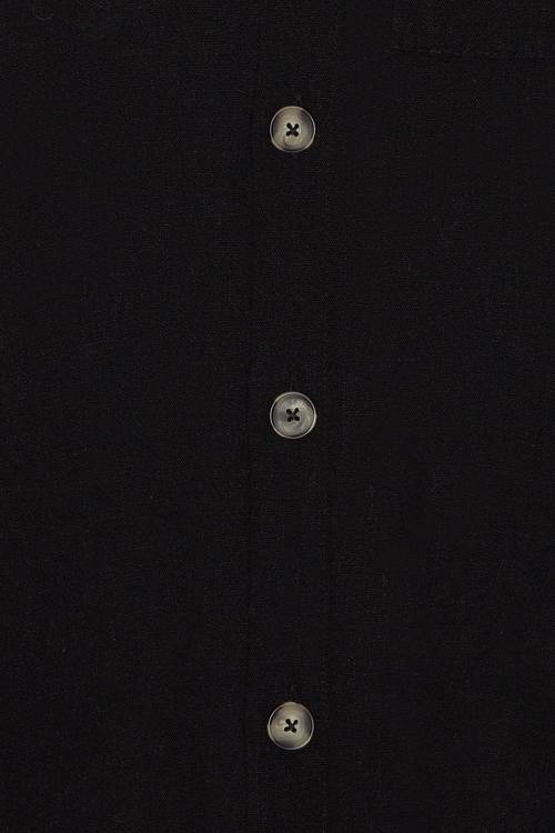 Siyah Düğmeli Cepli Oversize Keten Gömlek 2YXE2-45929-02 - 2