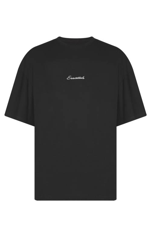 Siyah Essentials Nakışlı Oversize Tişört 2YXE2-45972-02 - 1