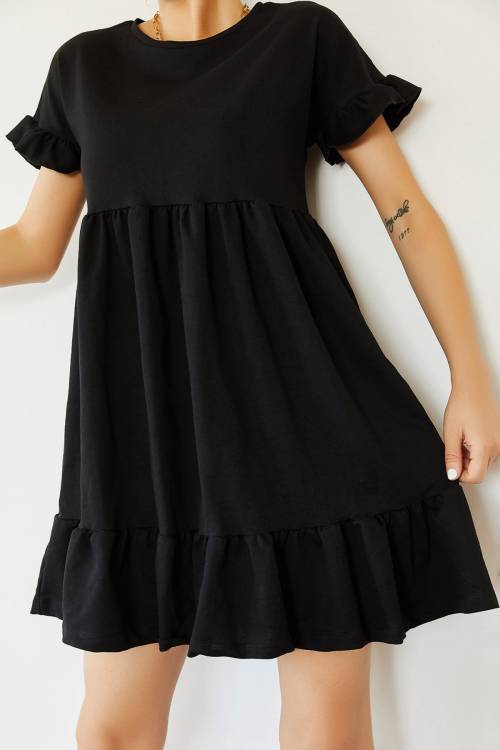 Siyah Etek & Kol Ucu Fırfırlı Elbise 0YZK6-10288-02 - 3