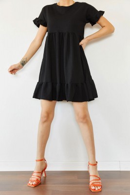 Siyah Etek & Kol Ucu Fırfırlı Elbise 0YZK6-10288-02 - 4