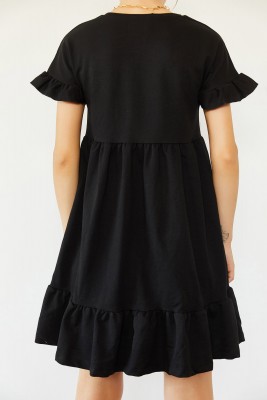 Siyah Etek & Kol Ucu Fırfırlı Elbise 0YZK6-10288-02 - 5