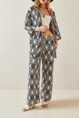 Siyah Etnik Desenli İkili Kimono Takım 5YXK8-48030-02 - XHAN