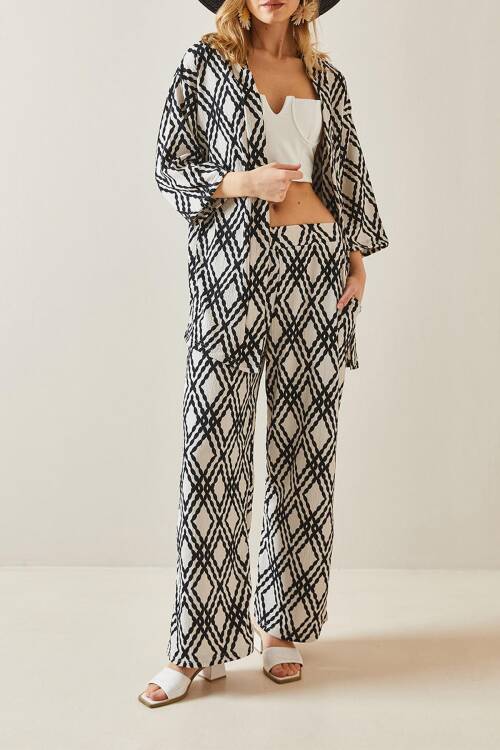 Siyah Etnik Desenli İkili Kimono Takım 5YXK8-48030-02 - 1