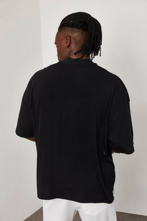 Siyah Fermuar & Cep Detaylı Oversize Tişört 1YXE1-45085-02 - 8