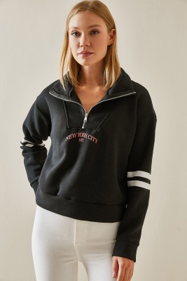 Siyah Fermuar Detaylı Baskılı Sweatshirt 4KXK8-47608-02 - 3