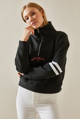 Siyah Fermuar Detaylı Baskılı Sweatshirt 4KXK8-47608-02 - 4