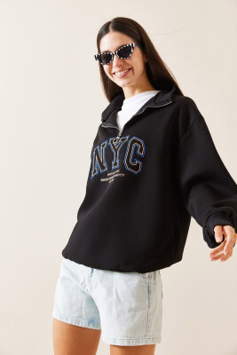 Siyah Fermuarlı Dik Yaka Sweatshirt 5YXK8-48908-02 - 3