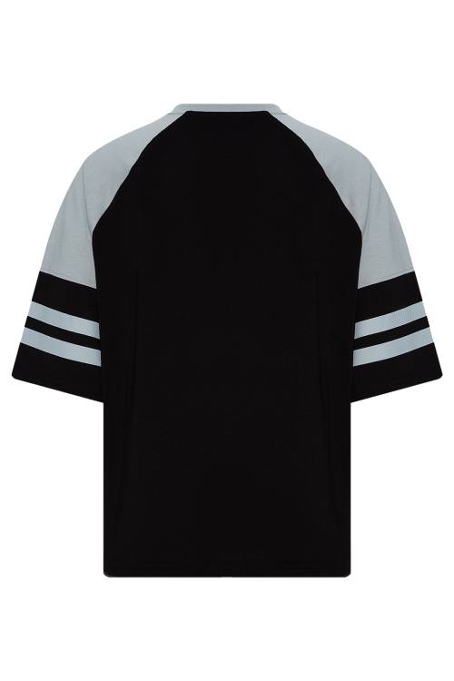 Siyah Geniş Kol Baskılı Oversize Tişört 2YXE2-45955-02 - 2