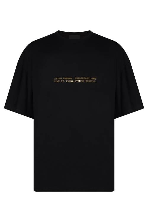 Siyah Gold Baskılı Oversize Tişört 2YXE2-45992-02 - 1