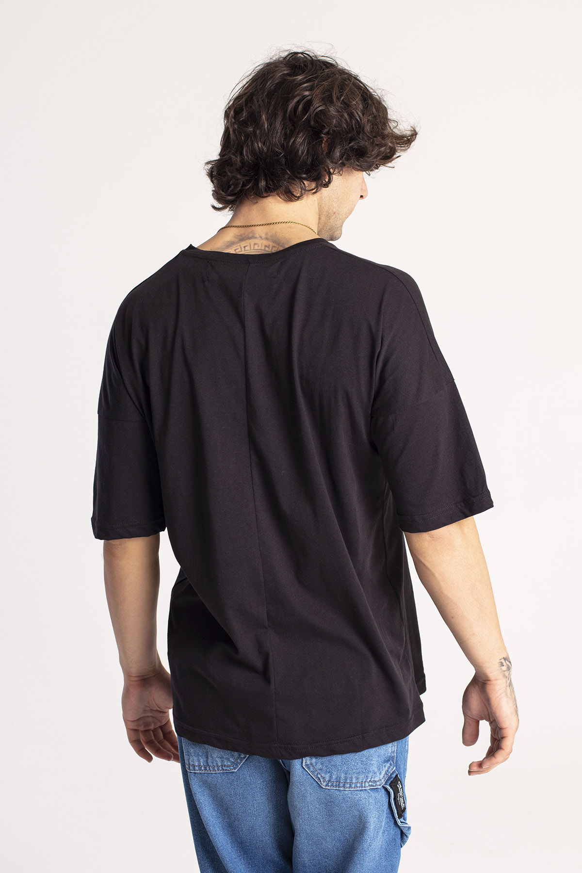 Siyah Gül İşlemeli Oversize Tişört 1KXE1-44662-02 - 6
