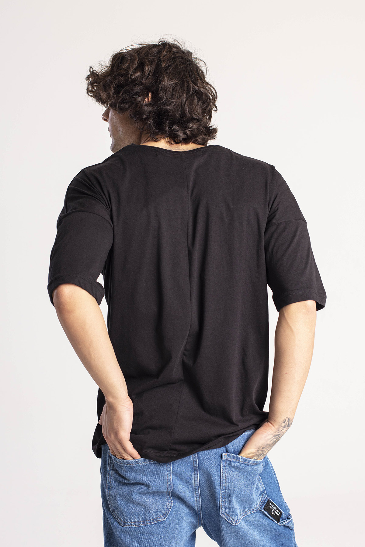 Siyah Gül İşlemeli Oversize Tişört 1KXE1-44662-02 - 7