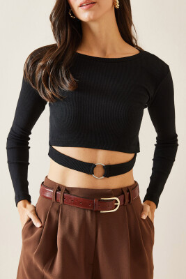 Siyah Halka Detaylı Kaşkorse Crop Bluz 5KXK2-49014-02 