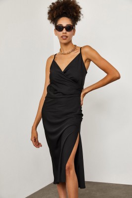 Siyah İp Askılı Saten Elbise 1YXK2-45280-02 