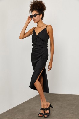 Siyah İp Askılı Saten Elbise 1YXK2-45280-02 - 3