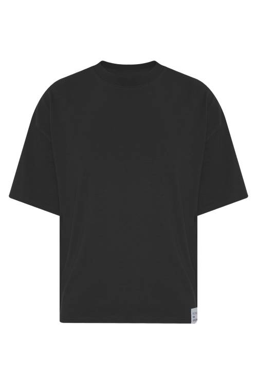 Siyah Kalın Ribanalı Oversize Tişört 2YXE2-45947-02 - 1
