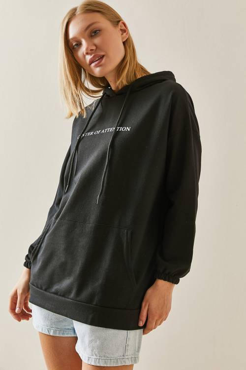 Siyah Kanguru Cepli Kapüşonlü Sweatshirt 3YXK8-47460-02 - 2