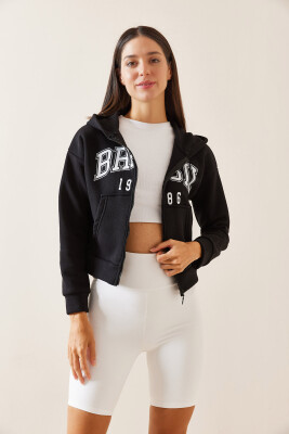 Siyah Kapüşonlu & Baskılı Sweatshirt 5YXK8-48911-02 - 3