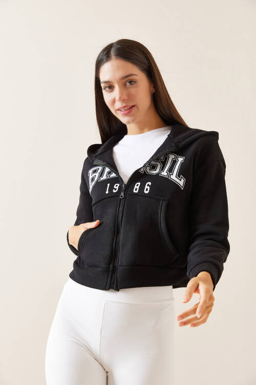 Siyah Kapüşonlu & Baskılı Sweatshirt 5YXK8-48911-02 - 6