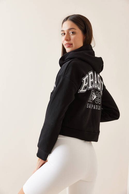 Siyah Kapüşonlu & Baskılı Sweatshirt 5YXK8-48911-02 - 8