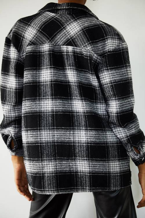 Siyah Kareli Yünlü Ceket Gömlek 2KXK2-45616-02 - 5