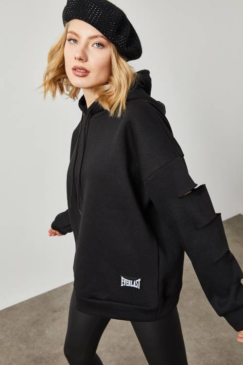 Siyah Kolları Lazer Kesimli Etiket Detaylı Sweatshirt 2KXK8-45750-02 - 5