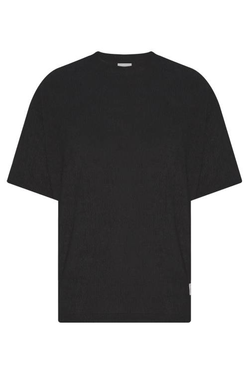 Siyah Likralı Gofre Oversize Tişört 2YXE2-45981-02 - 1
